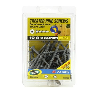 Zenith 10-8 x 50mm Tufcote® Countersunk Head Treated Pine Screws - 50 pieces