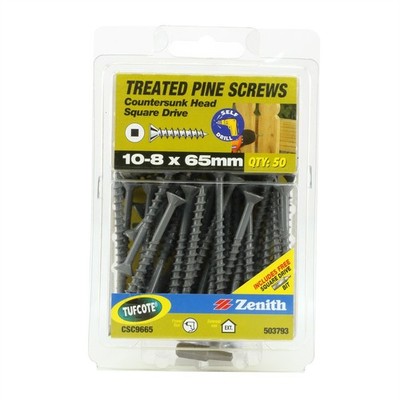Zenith 10-8 x 65mm Tufcote® Countersunk Head Treated Pine Screws - 50 pieces