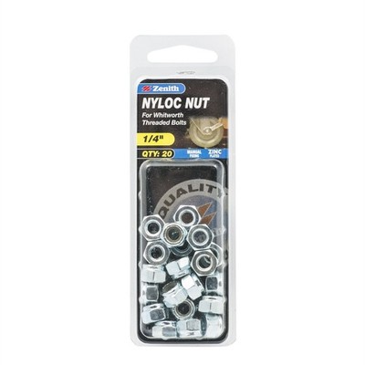 Zenith 1/4" Zinc Plated Nyloc Nuts - 20 pieces