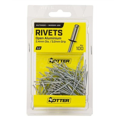 Otter 2.4 x 3.2 mm Open Aluminium Blind Rivets - 100 pieces