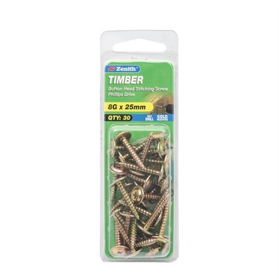 Zenith 8G x 25mm Button Head Timber Stitching Screws - 30 pieces