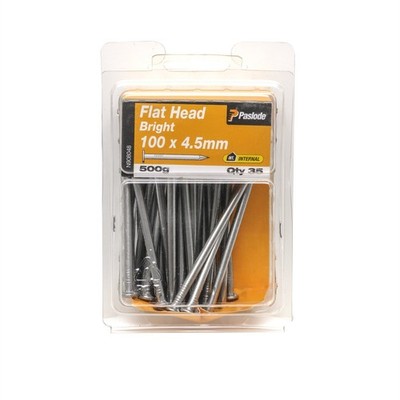 Paslode 100 x 4.5 500g Bright Steel Flat Head Nails - 35 pieces