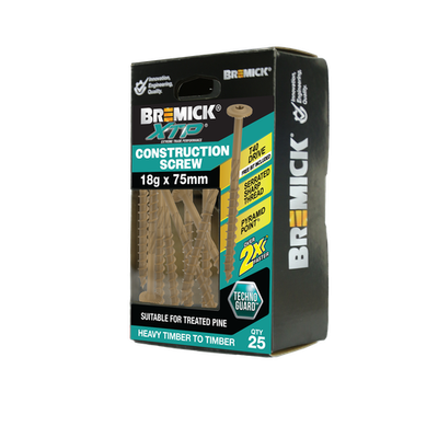 Bremick XTP Construction Screw 18g x 75mm TECHNOGUARD TAN T40 - 25 pieces