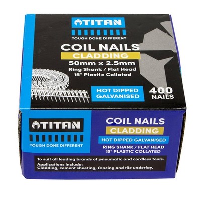 Titan 50 x 2.5mm Hot Dipped Galvanised Collated Coil Nail Ring - 400 pieces