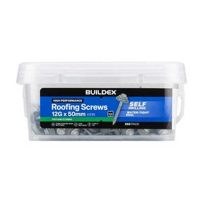 Buildex 12G x 50mm Class 3 Roofing Screws - 250 pieces