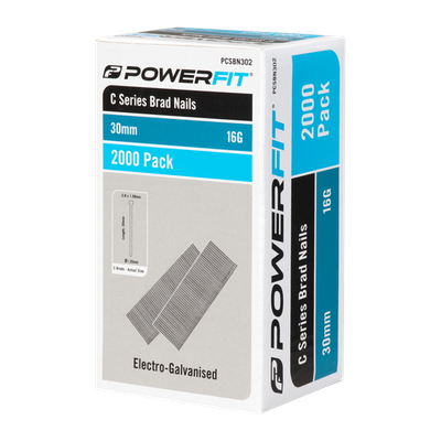 PowerFit 30mm C Series Electro-Galvanised Brad Nails - 2000 pieces