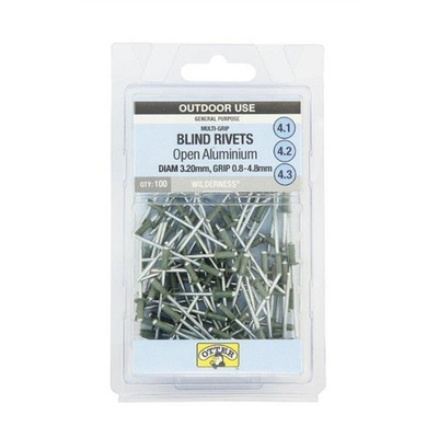 Otter Wilderness® 3.2 x 0.8-4.8mm Multi-Grip Open Aluminium Blind Rivets - 100 P