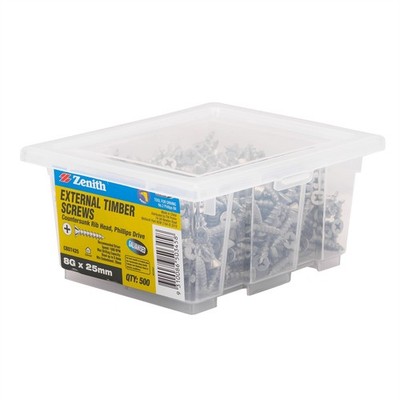 Zenith 8G x 25mm Galvanised Countersunk Rib Head External Timber Screws - 500 Pa