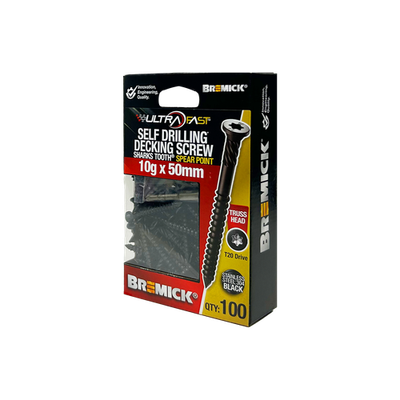 Bremick Ultrafast 10g x 50mm Stainless Steel 304 Black T20 Truss - 100 pieces