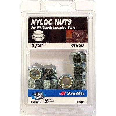 Zenith 1/2" Zinc Plated Nyloc Nut - 20 pieces