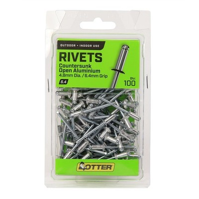 Otter 4.8 x 6.4mm Countersunk Open Aluminium Rivets - 100 pieces