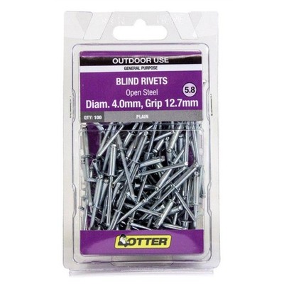 Otter 4.0 x 12.7mm Open Steel Blind Rivets - 100 pieces
