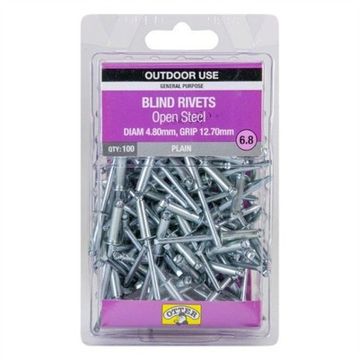 Otter 4.8 x 12.7mm Open Steel Blind Rivets - 100 pieces