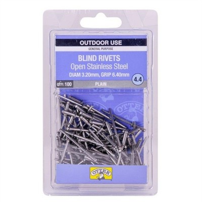 Otter 3.2 x 6.4mm Open Stainless Steel Blind Rivets - 100 pieces