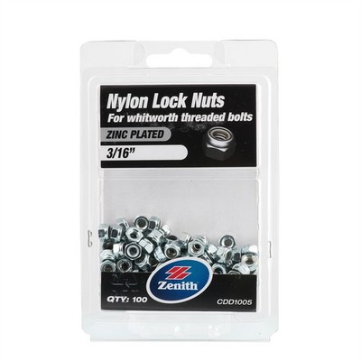Zenith 3/16" Zinc Plated Nylon Lock Nut - 100 pieces