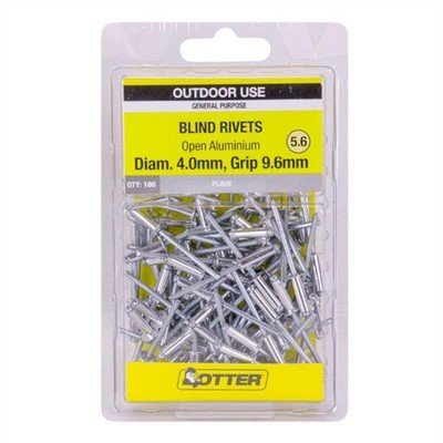 Otter 4.0 x 9.6mm Open Aluminium Blind Rivets - 100 pieces