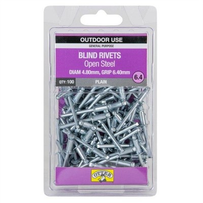 Otter 4.8 x 6.4mm Open Steel Blind Rivets - 100 pieces