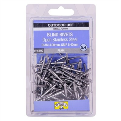 Otter 4.0 x 6.4mm Open Stainless Steel Blind Rivets - 100 pieces