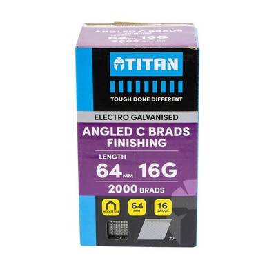 Titan 64 x 1.6mm Electro Galvanised 20 Angled Collated Nail C Brads - Pack 2000