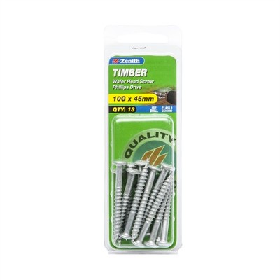 Zenith 10G x 45mm Galvanised Wafer Head Timber Screws - 13 pieces