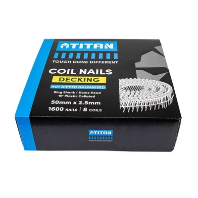 Titan 50 x 2.5mm Hot Dipped Galvanised Collated Coil Nail Dome - 1600 pieces