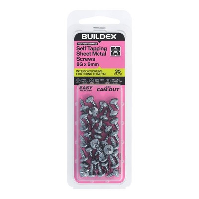 Buildex 8G x 9mm Zinc Plated Self Tapping Sheet Metal Screws 2 pcs