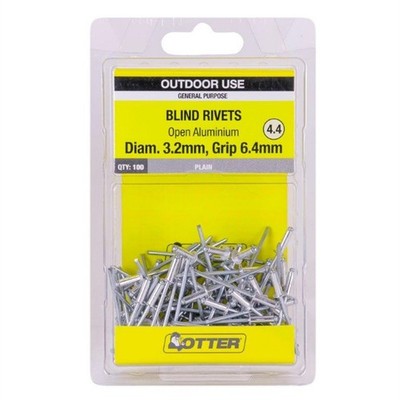 Otter 3.2 x 6.4mm Open Aluminium Blind Rivets - 100 pieces