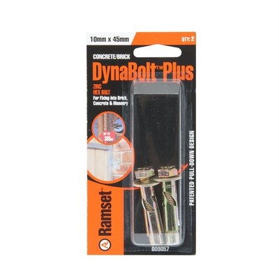 Ramset 10 x 45mm DynaBolt Plus Heavy Duty Hex Bolt - 2 pieces