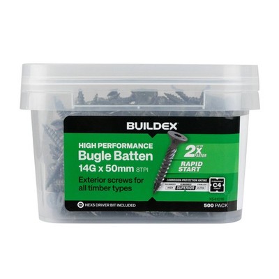Buildex® 14G x 50mm Class 4 Bugle Batten Screws - 500 pieces