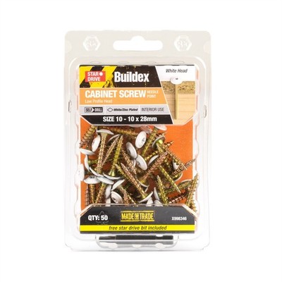 Buildex® 10 - 10 x 28mm White Star Head Cabinet Screw - 50 pieces