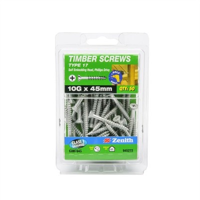 Zenith 10G x 45mm Galvanised Type 17 Self Embedding Head Timber - 50 pieces