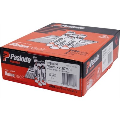 Paslode 50 x 2.87mm Bright D Head Impulse Nails - 3000 pieces
