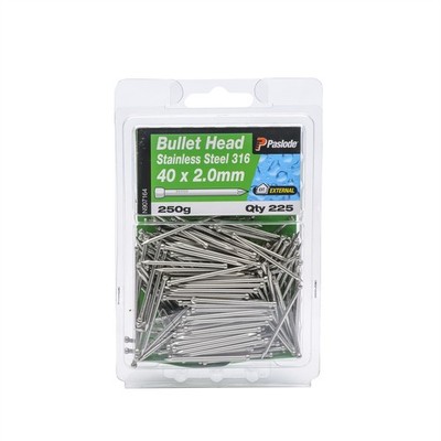 Paslode 40 x 2.0mm 250g Bullet Head Stainless Steel Nails - 225 pieces