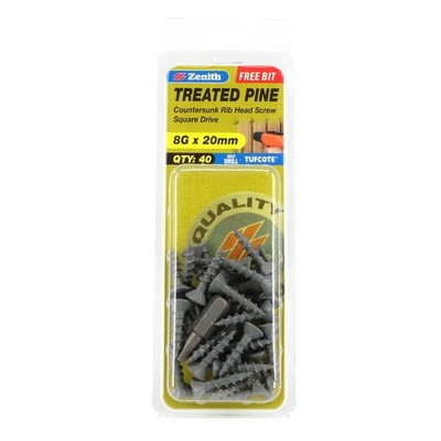 Zenith 8G x 20mm Tufcote® Countersunk Rib Head Treated Pine Screw 2 pcs