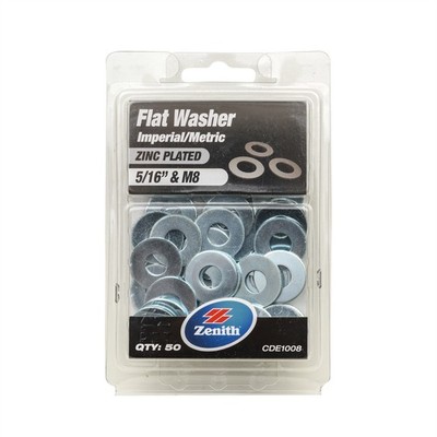 Zenith 5/16" M8 Zinc Plated Flat Washer - 50 pieces