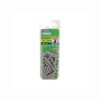 Zenith 8G x 30mm Galvanised Button Head Stiching Timber Screws - 25 pieces