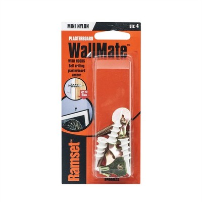 Ramset Mini Nylon Wallmate Plasterboard Anchor With Screw and Hook - 4 pieces