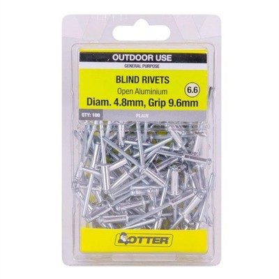 Otter 4.8 x 9.6mm Open Aluminium Blind Rivets - 100 pieces