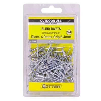 Otter 4.0 x 6.4mm Open Aluminium Blind Rivets - 100 pieces