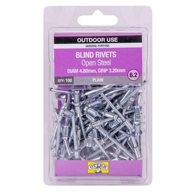 Otter 4.8 x 3.2mm Open Steel Blind Rivets - 100 pieces