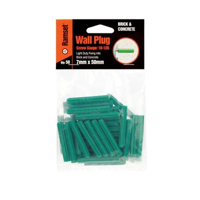 Ramset 7 x 50mm Green Wall Plugs - 50 pieces