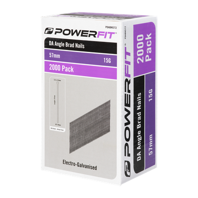 PowerFit 57mm Electro-Galvanised DA Angled Brad Nails - 2000 pieces
