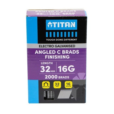 Titan 32 x 1.6mm Electro Galvanised 20 Angled Collated Nail C Brads - Pack 2000
