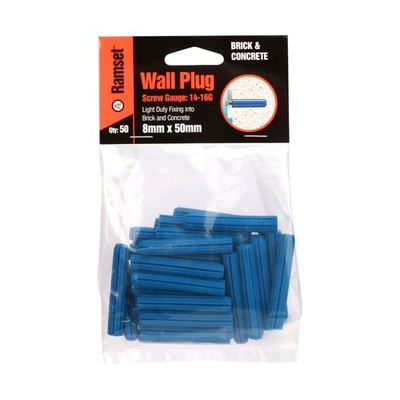 Ramset 8 x 50mm Blue Wall Plugs - 50 pieces
