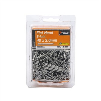 Paslode 40 x 2.0mm 500g Bright Steel Flat Head Nails - 440 pieces
