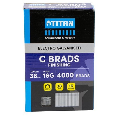 Titan 38 x 1.6mm Electro Galvanised Straight Collated Nail C Brads - Pack 4000