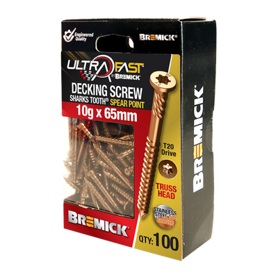 Bremick Ultrafast 10g x 65mm Stainless Steel 304 Bronze T20 Truss - 100 pieces