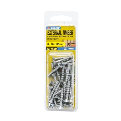 Zenith 8 - 10 x 30mm Galvanised Countersunk Rib Head External Timber 2 pcs