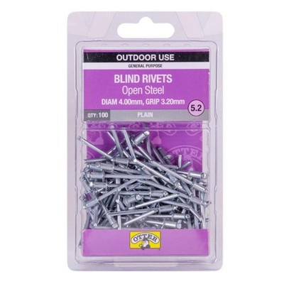 Otter 4.0 x 3.2mm Open Steel Blind Rivets - 100 pieces