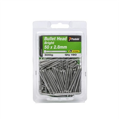 Paslode 50 x 2.8mm 500g Bright Steel Bullet Head Nails - 190 pieces
